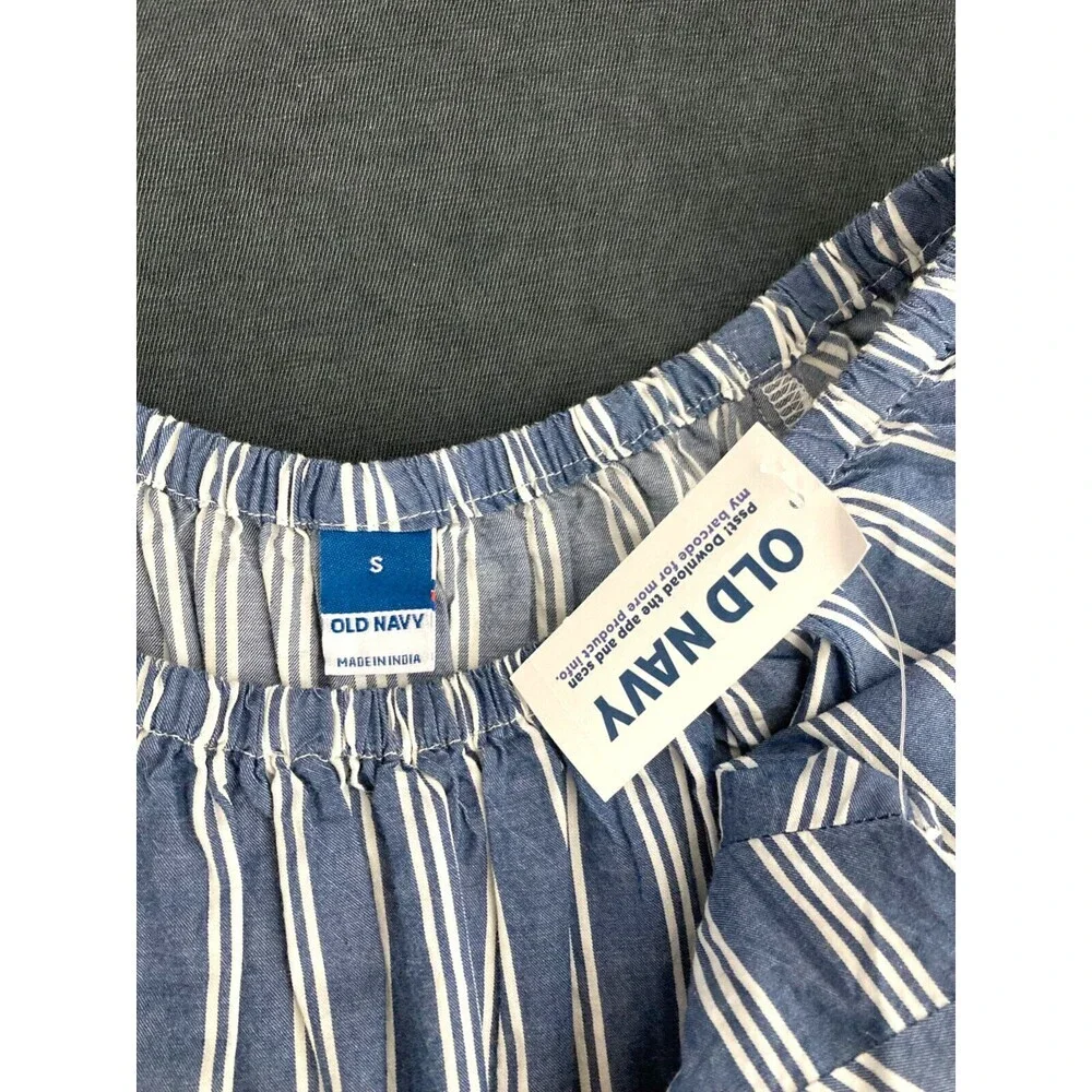 Old Navy Top Women Size Small Blue‎ White Stripe NWT Empire Waist Puff Sleeve